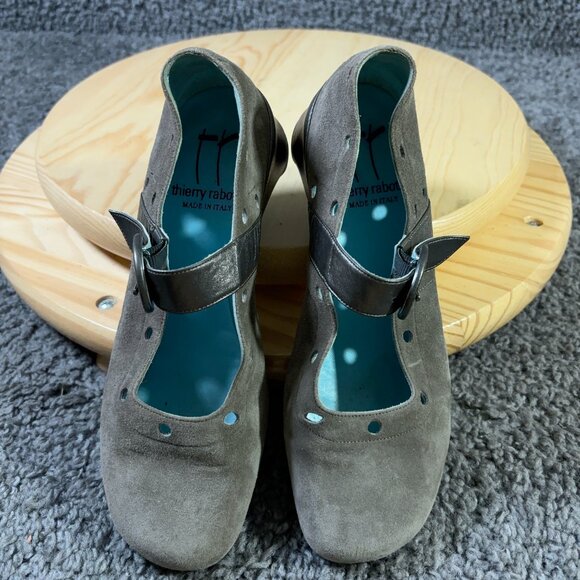 Thierry Rabotin Shoes Womens Size 6.5 Gray Suede Buckle Mary Jane Made in Italy - Picture 6 of 8